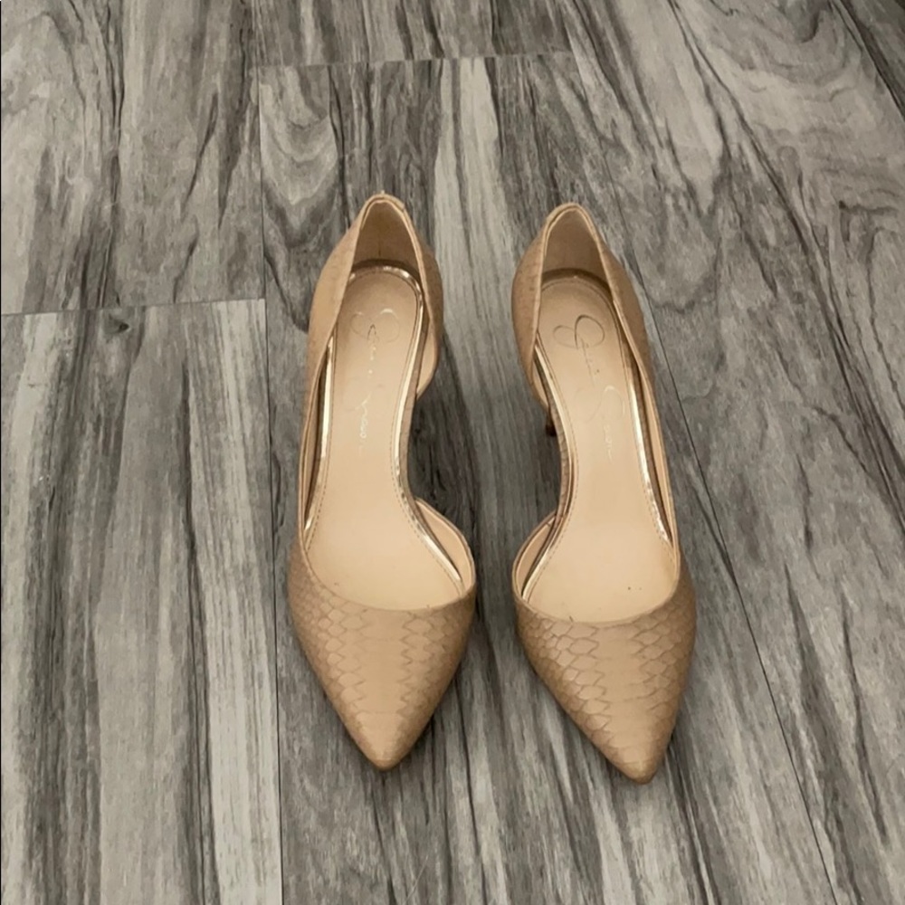 Jessica Simpson beige snakeskin stilettos